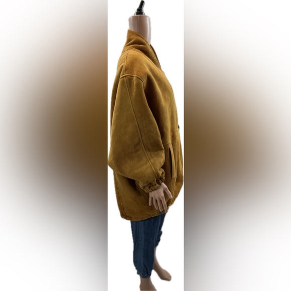 OSCAR DE LA RENTA Tan Vintage Suede Leather Soft Shearling Coat- Large - Picture 3 of 11